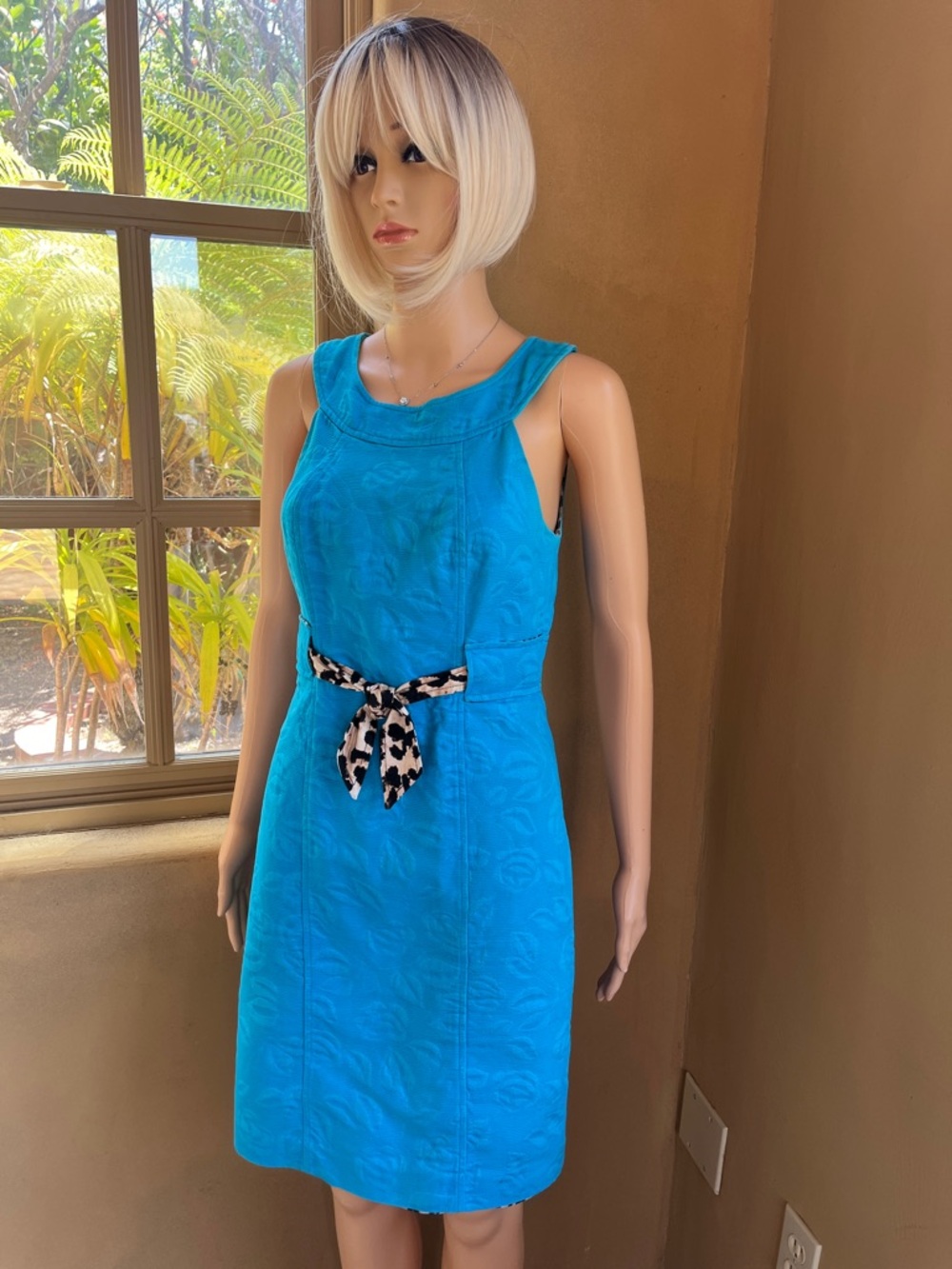 Muse Turquoise Textured Dress with Leopard-Print Lining